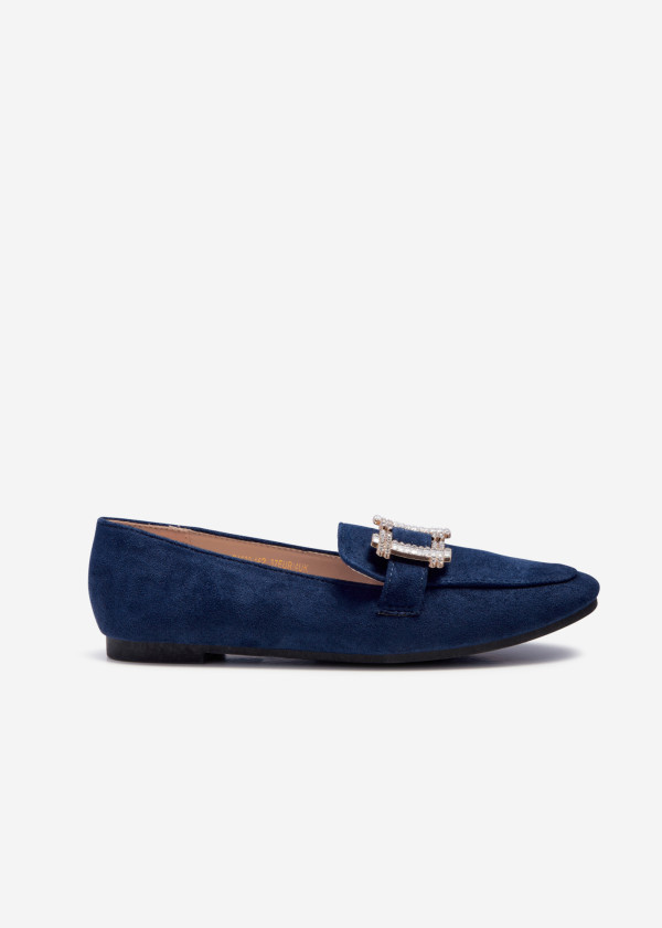 Navy diamante brooch detailed loafers 3