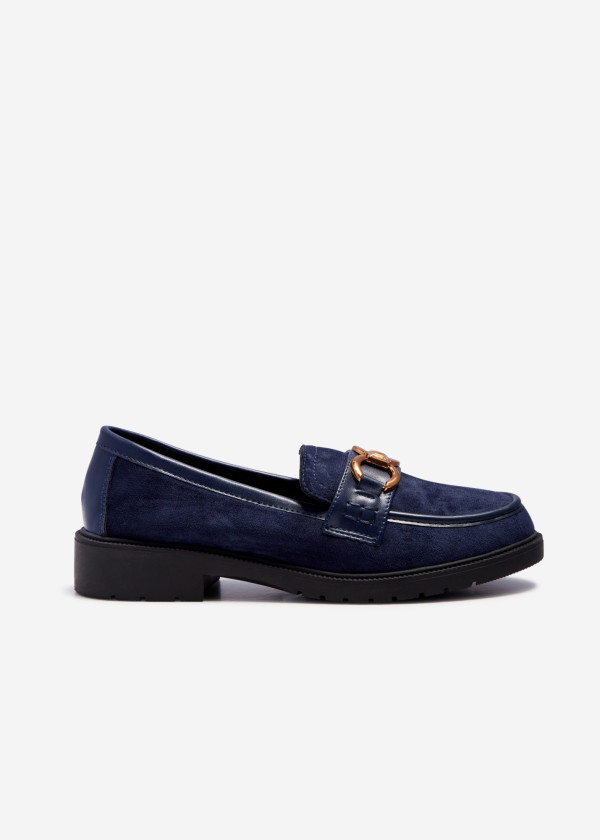 Navy gold chain detailed loafers 3