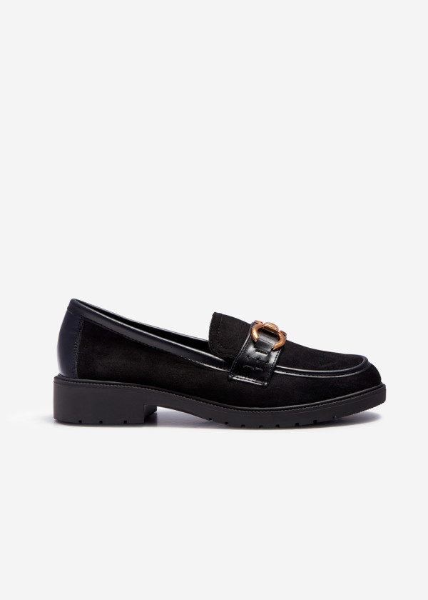 Black gold chain detailed loafers 3