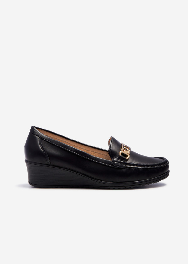 Black gold chain wedged loafers 3