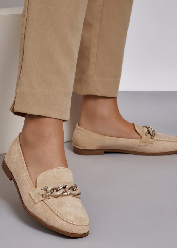 Khaki chain detailed loafers