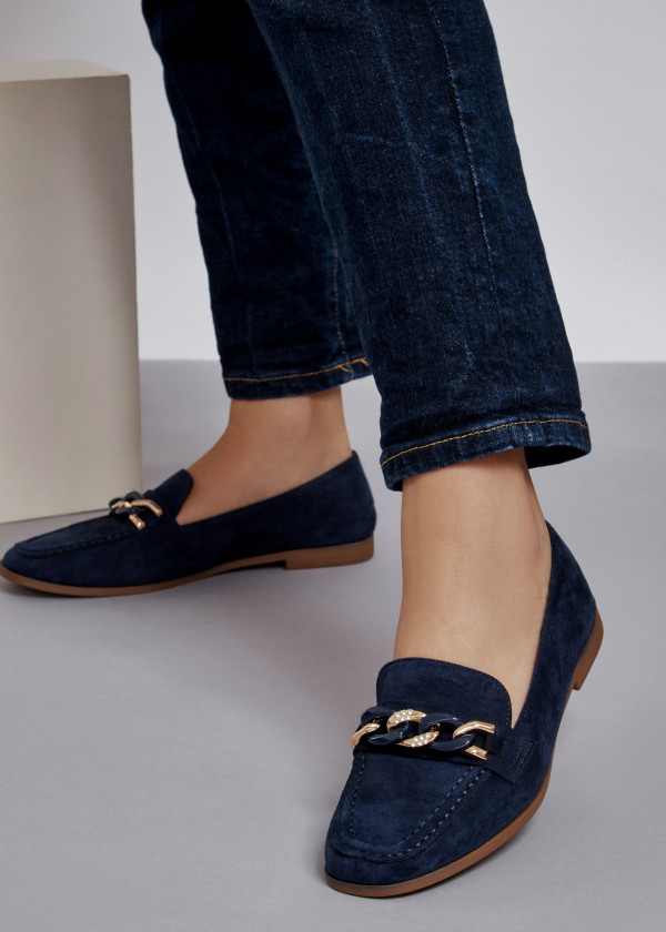 Navy chain detailed loafers 2