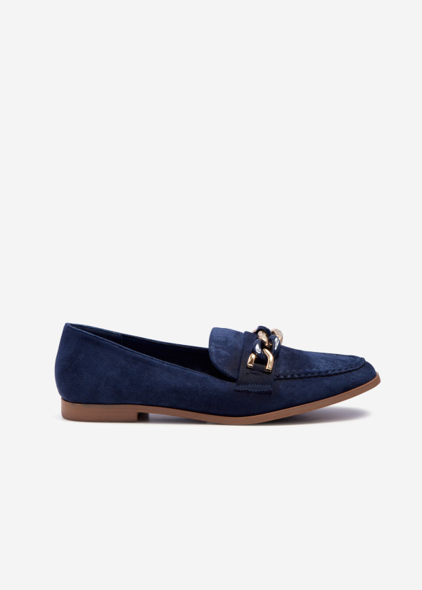 Navy chain detailed loafers 3