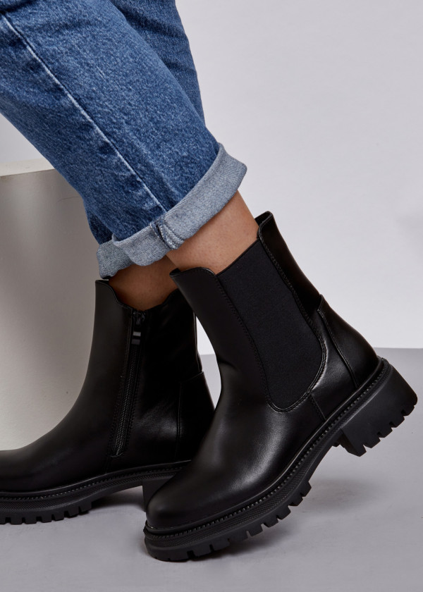 Black chunky chelsea ankle boots