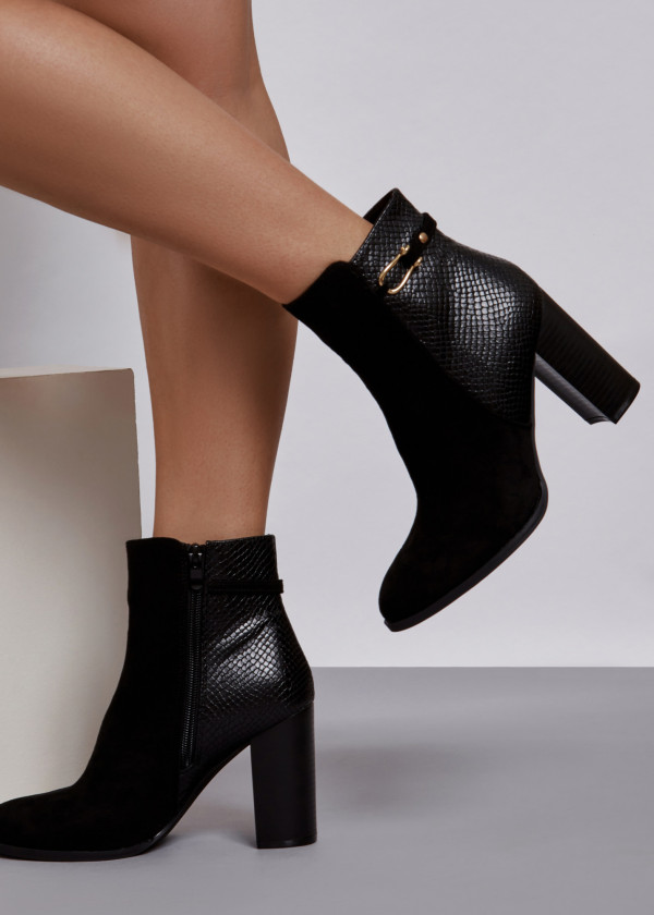 Black two toned snake print heeled ankle boots 2