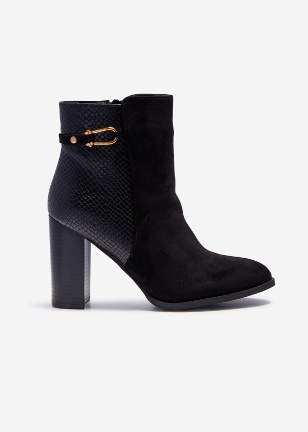 Black two toned snake print heeled ankle boots 3