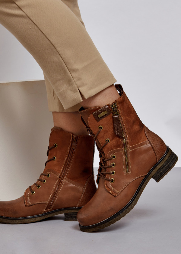 Brown Tan rustic lace up ankle boots