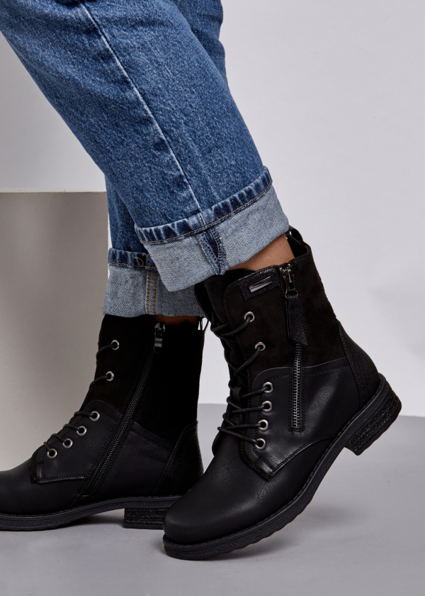Black rustic lace up ankle boots