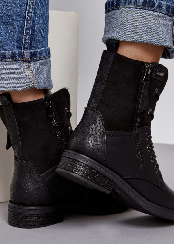 Black rustic lace up ankle boots 1