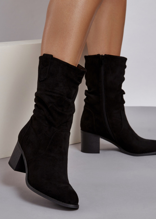 Black rustic midi heeled boots 1