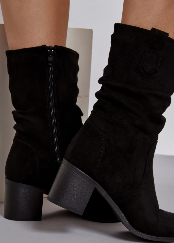 Black rustic midi heeled boots 2