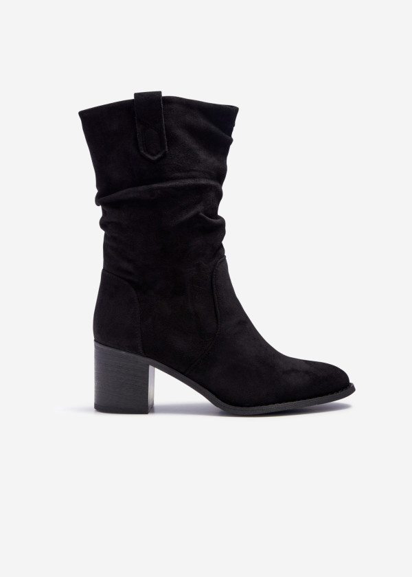 Black rustic midi heeled boots 3