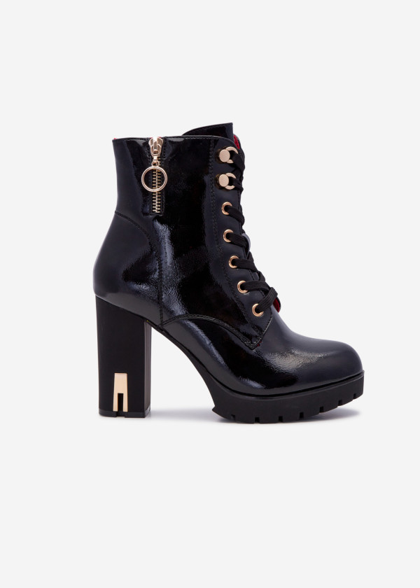Black patent lace up heeled ankle boots 3