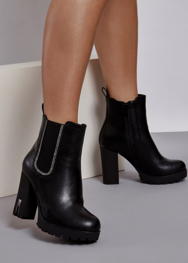 Black diamante embellished heeled ankle boots