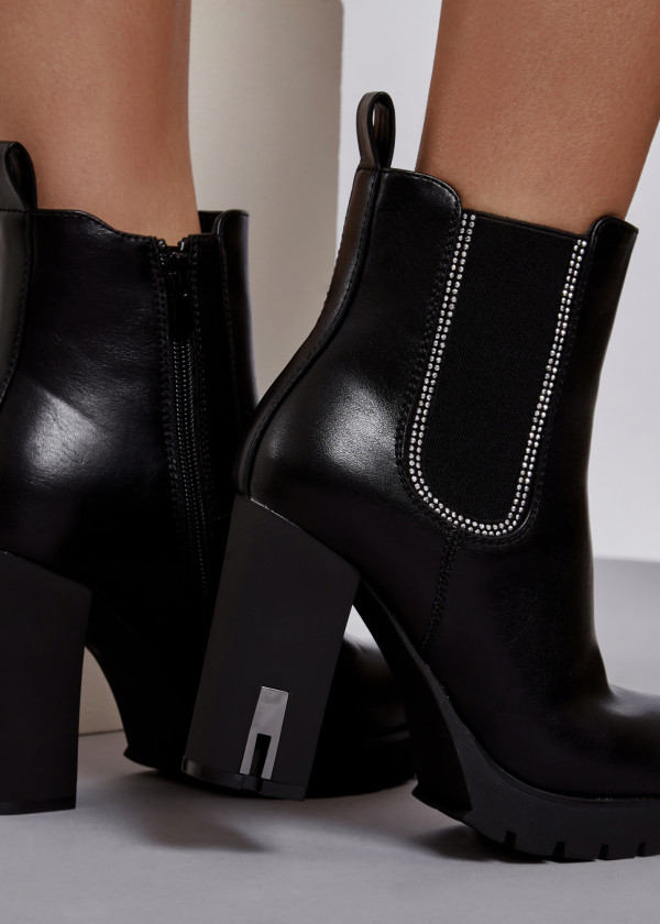 Black diamante embellished heeled ankle boots 1