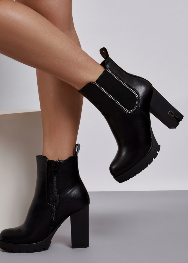 Black diamante embellished heeled ankle boots 2