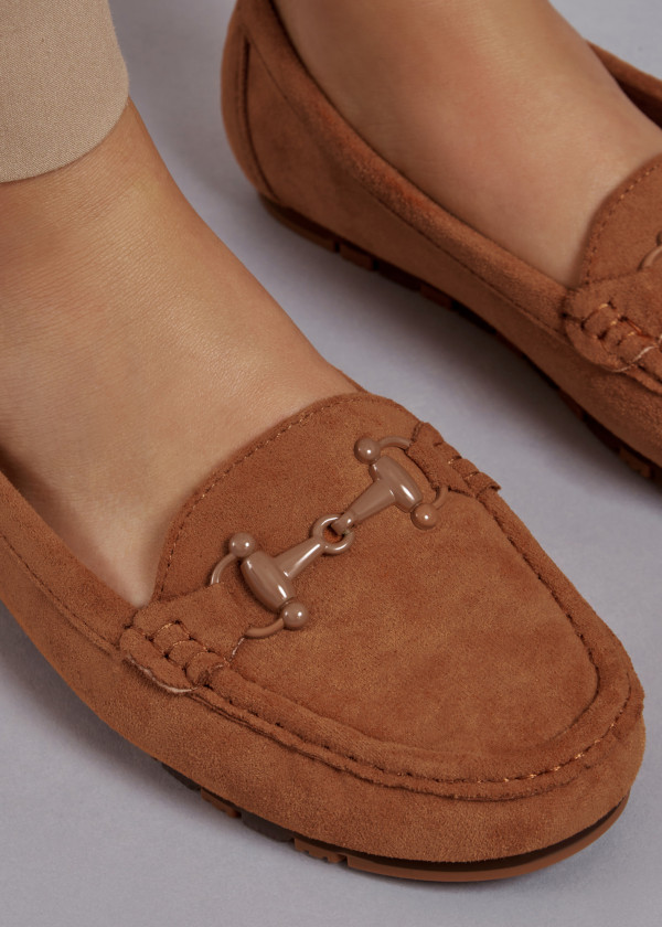Tan snaffle detailed loafers 1