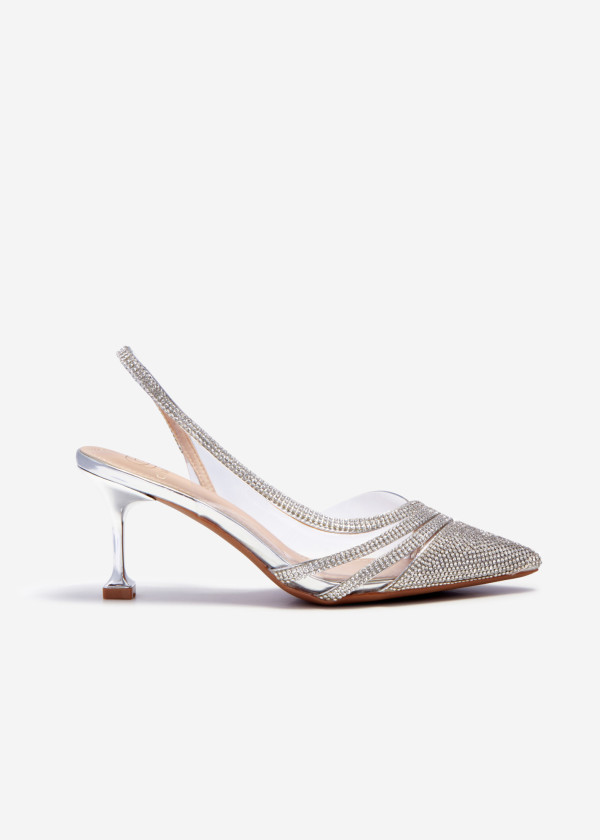 Silver diamante embellished sling back court shoes 3