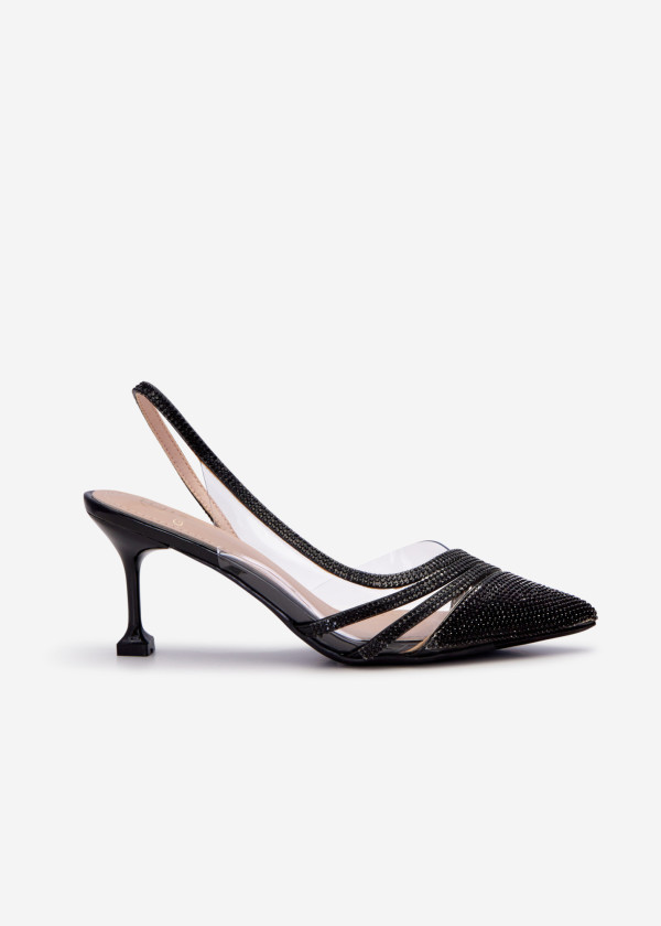 Black diamante embellished sling back court shoes 3