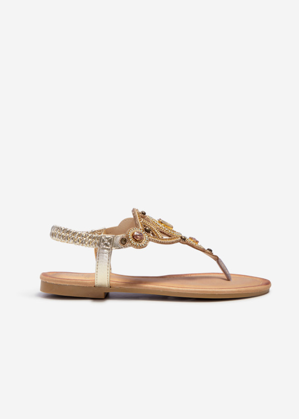 Gold rhinestone embellished toe post sandals 3