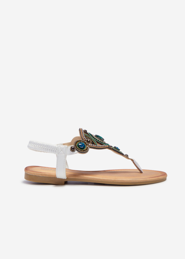 White rhinestone embellished toe post sandals 3