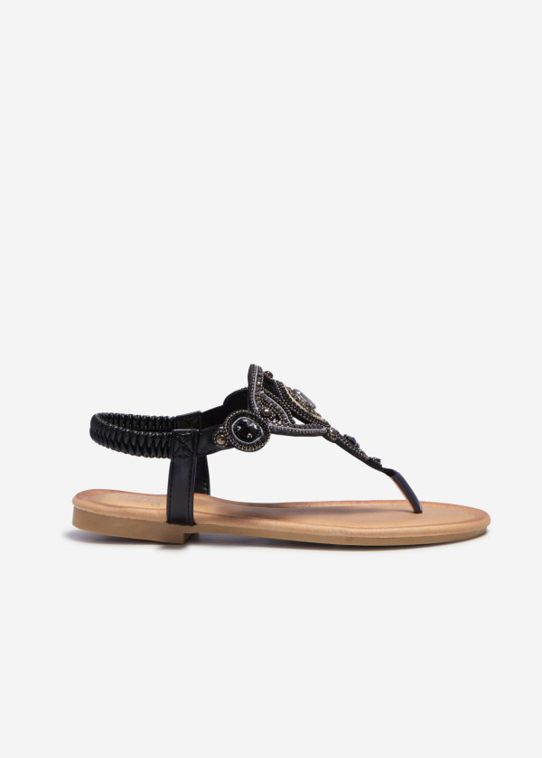 Black rhinestone embellished toe post sandals 3