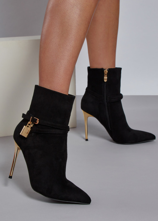 Black pointed toe stiletto style ankle boots
