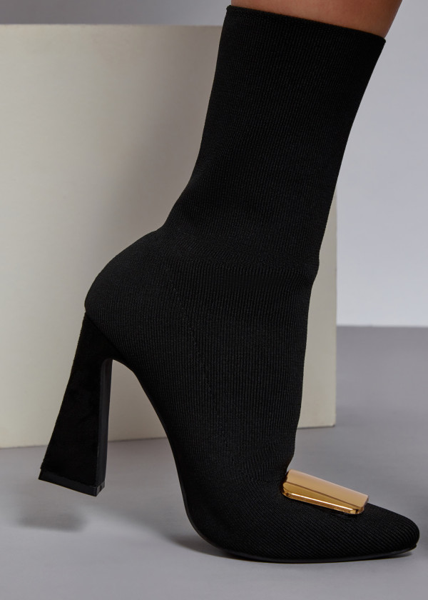 Black gold buckle heeled sock boots 2