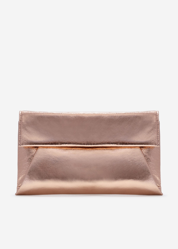 Rose gold metallic clutch bag