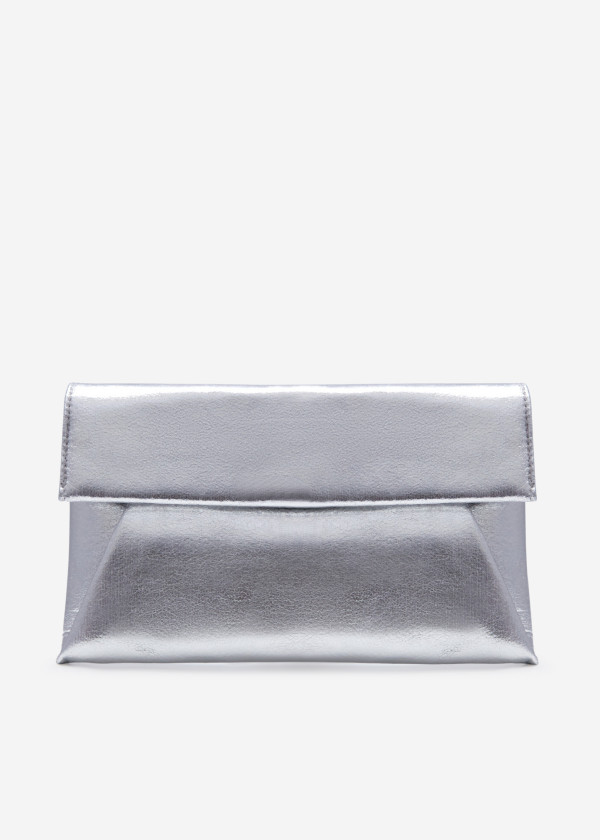 Silver metallic clutch bag