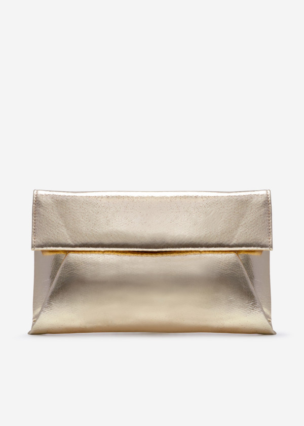 Gold metallic clutch bag