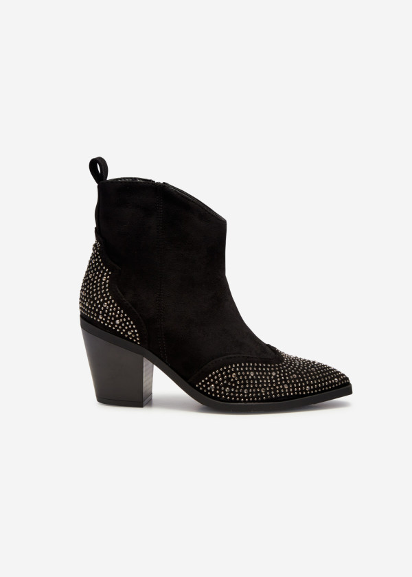 Black rhinestone embellished heeled cowboy boots 3