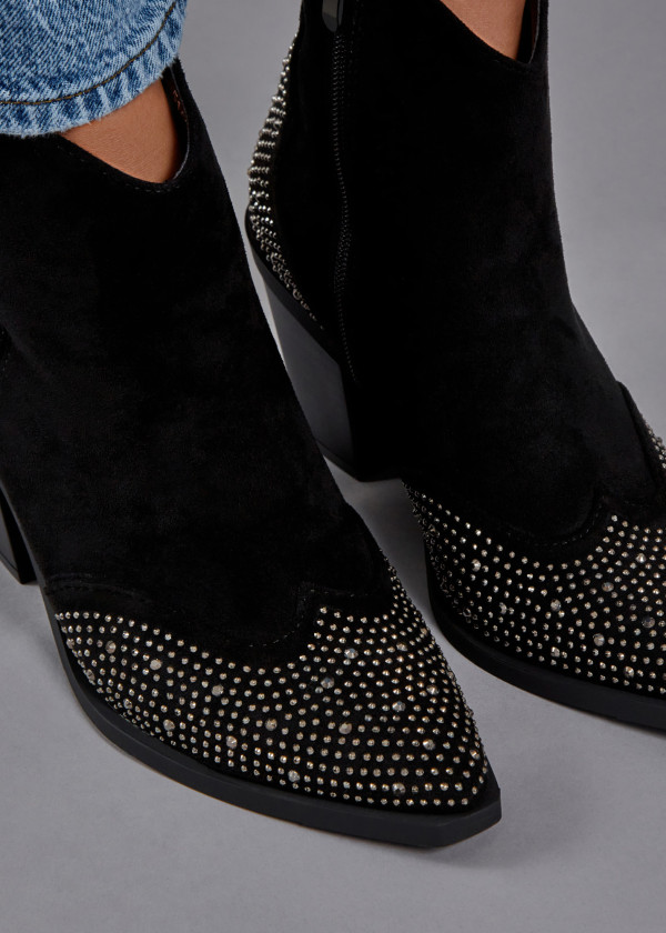 Black rhinestone embellished heeled cowboy boots 2