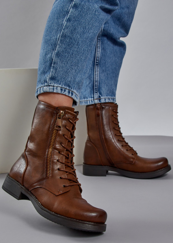 Brown zip detail rustic ankle boots 1