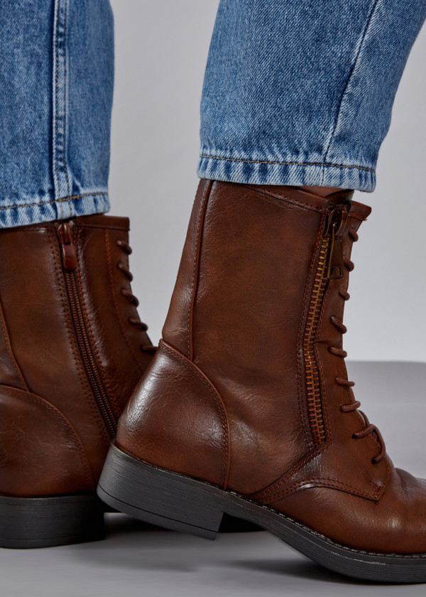 Brown zip detail rustic ankle boots 2