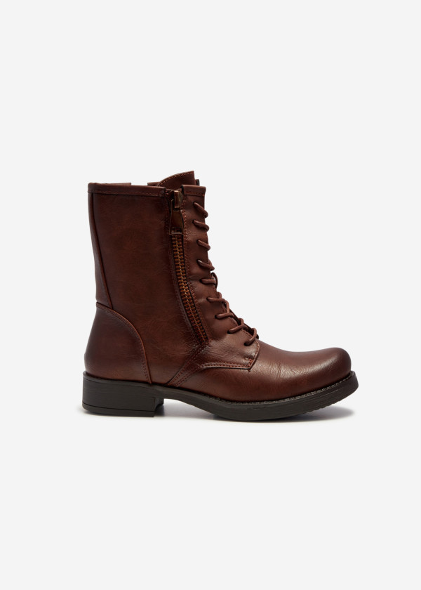 Brown zip detail rustic ankle boots 3