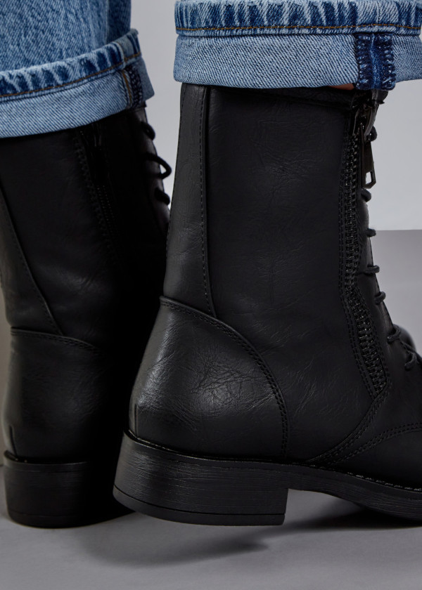 Black zip detail rustic ankle boots 2