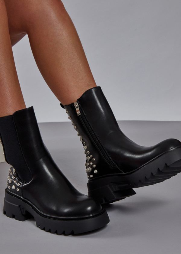 Black stud detail chunky chelsea boots 1