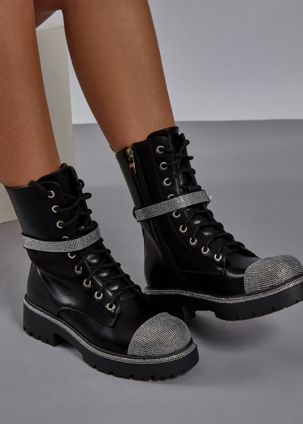 Black diamante embellished army boots 2