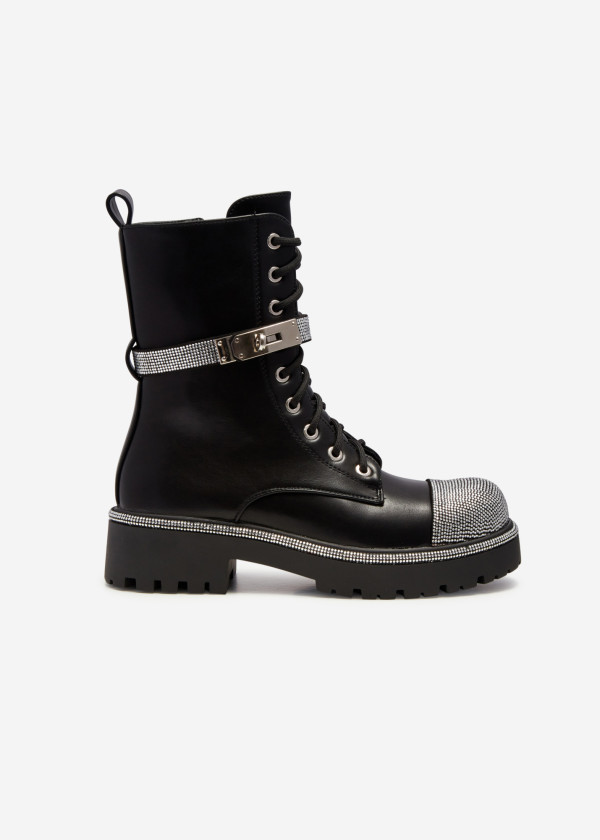 Black diamante embellished army boots 3