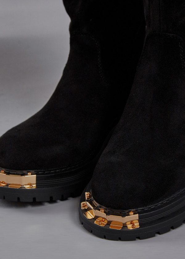 Black gold toe detailed knee high boots 1