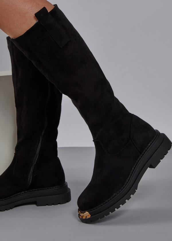Black gold toe detailed knee high boots 2