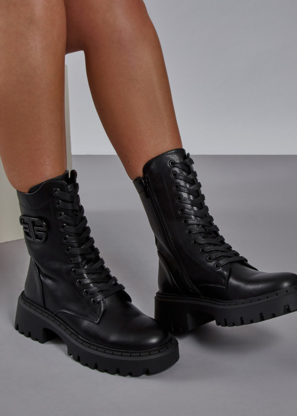 Black brooch detailed chunky army boots 2