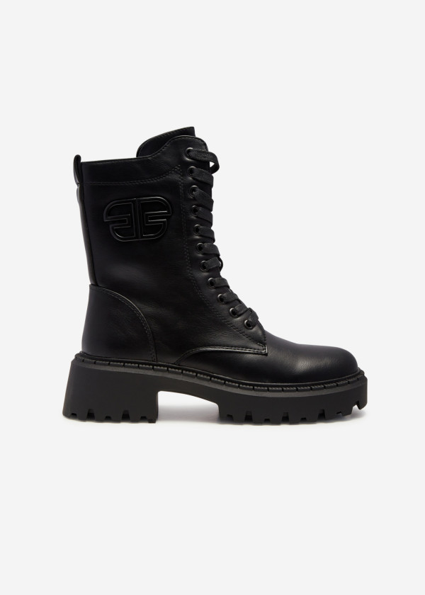 Black brooch detailed chunky army boots 3
