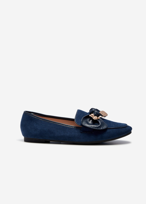 Navy safety pin bow detailed loafers 2