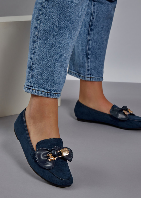 Navy safety pin bow detailed loafers 3