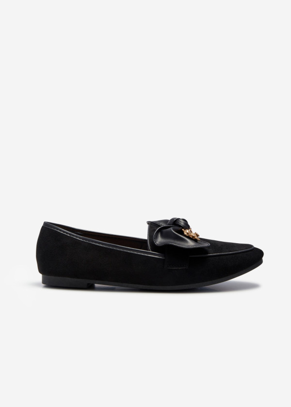 Black safety pin bow detailed loafers 3