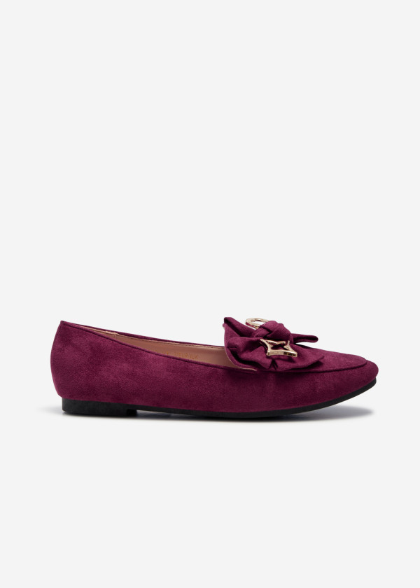 Wine safety pin bow detailed loafers 3
