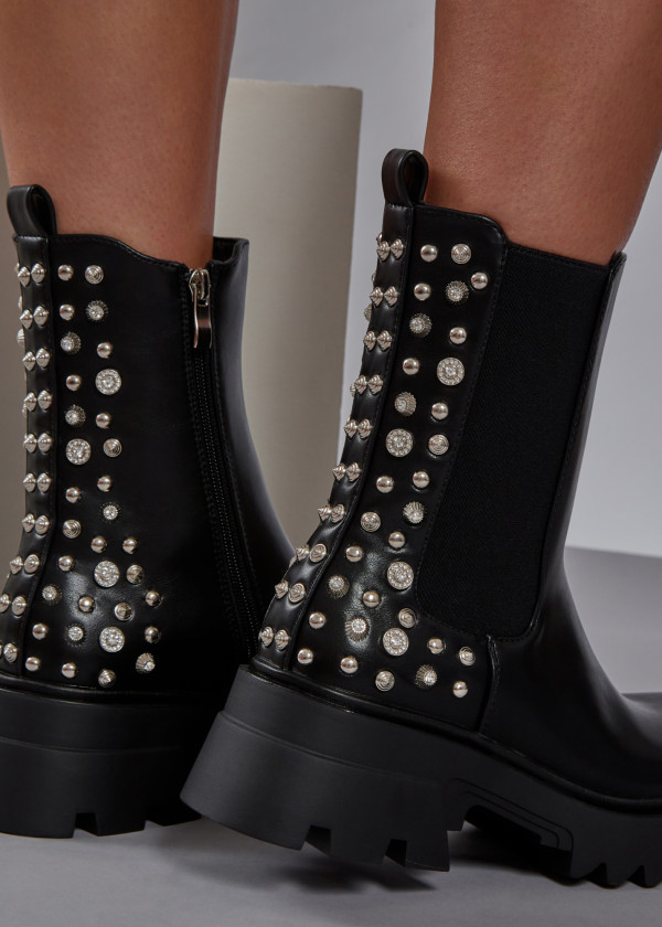 Black stud detail chunky chelsea boots 3