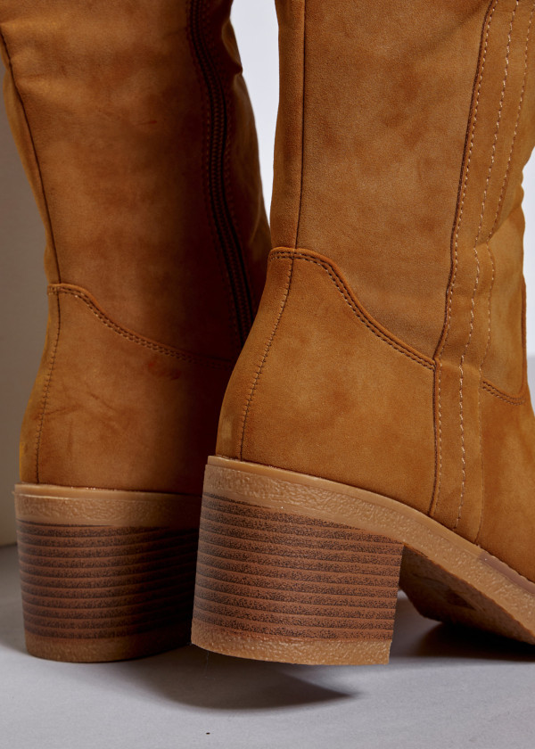 Brown tan heeled knee high boots 2